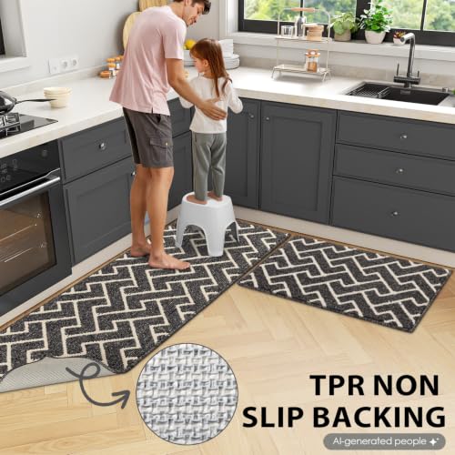 Image of hicorfe Indoor Door Mat,Set of 2 Non Slip Welcome Mats for Floor,Comfort Washabe Carpet for Hallways Entryway Laundry Room(20 inchx32 inch+20 inchx59 inch,Dark Grey)