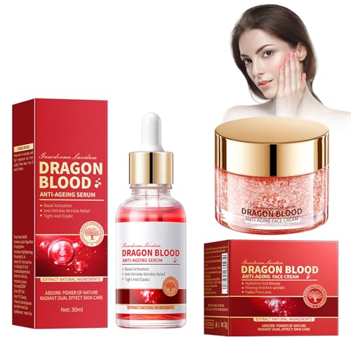 Tkekruh 50g Crema Hidratante Sangre de Dragón y 30ml Suero De Sangre De Dragones, Crema Facial De Sangre De Dragón, Suero Hidratante Facial Reafirmante, Para la Hidratación, Antienvejecimiento