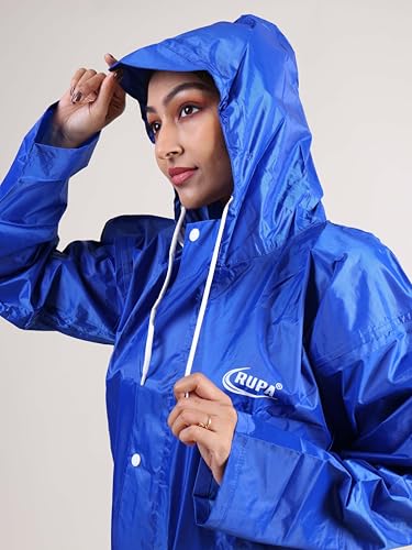 Image of Rupa Rainsuit Women Waterproof PVC Raincoat with Hood & Carry Bag | Lightweight Rainwear for Women with Front Zip | Solid Color | Standard Length | Pack of 1
