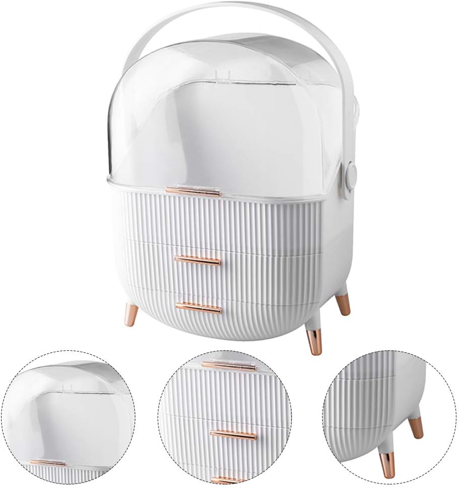 Multi-Function Make Up Case Dustproof Cosmetic Storage Box, Organizer Skin Care Products Jewelry Organizer Finishing Box for Bedroom Bathroom Desktop (White) 51uhRLUeuGL. AC SL1001