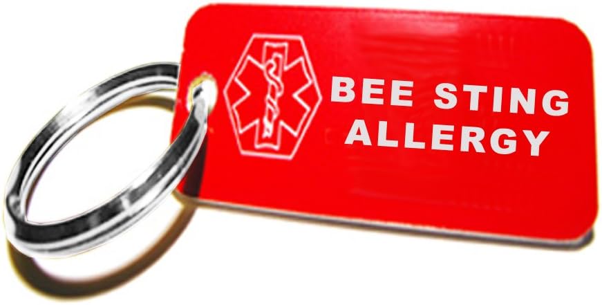 Pre-Engraved Bee Sting Allergy Plastic Medical Alert ID Keychain, Small 2.25 x .79 Inch