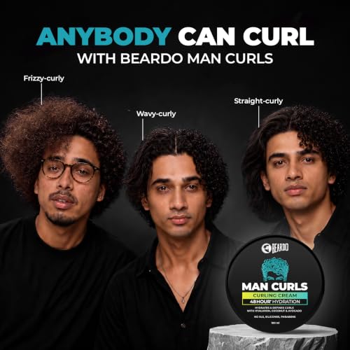Image of Beardo Man Curls Curling Cream for Men | Super-Defining & Hydrating | Long-lasting Frizz Control | Infused with Hyaluron, Avocado & Coconut | Non-Sticky | Retains hair-moisture | 100g
