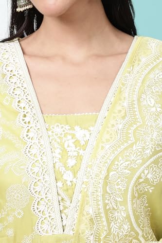 Image of W for Woman Floral Printed Shantung Flared Kurta, Straight Pants and Dupatta Set