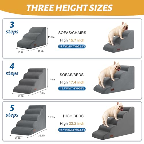 3-Step Dog Ramp and Stairs for Sofa and Chair - Non-Slip Sturdy Pet Steps for Small Dogs and Cats,15.7" H,Grey - Image 4