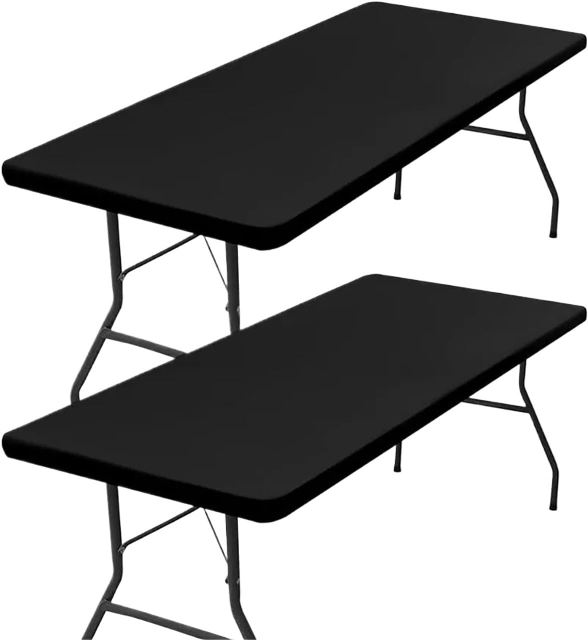 Vaeltor Stretch Spandex Tablecloth Elastic Fitted Picnic Table Cover Washable Folding Rectangle Polyester(Black,6FT 76x183cm)