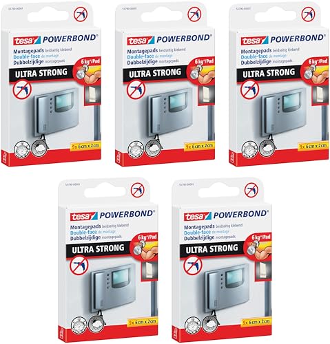 tesa Powerbond Ultra Strong Klebepads - Doppelseitige Pads für die Montage im Innen- sowie geschützten Außenbereich - beidseitig ultrastark klebend (5 Packungen)