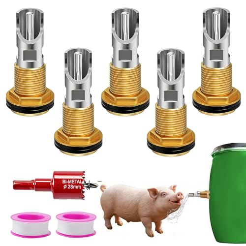 Pig Water Nipple 5PCS Pig Nipple Waterer for Barrel Kit with Filter Automatic Stainless Steel Pig Nipple Water Drinker Feeder Water System with Brass Tank Connector Kit for Piglets Goat Drinking