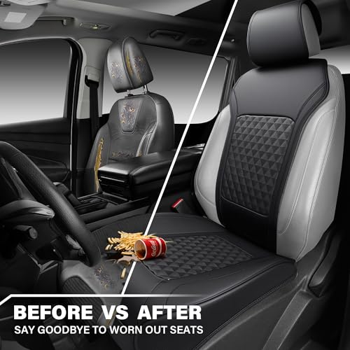 Image of 2Pack Front Car Seat Covers Leather Memory Foam Water Proof Seat Protector Universal Fit for Cars SUVs Trucks Most Vehicles, 3D Foam Rhombus Sideless, Airbag Compatible Non-Slip, 2 Pcs Black