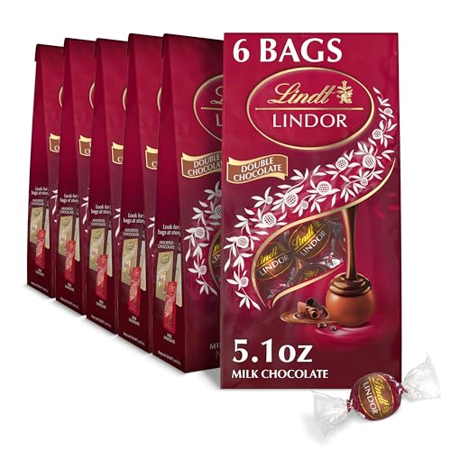 Image of Lindt LINDOR Double Chocolate Milk Chocolate Candy Truffles, Milk Chocolate with Smooth, Melting Truffle Center, Great for Gift Giving, 5.1 oz. Bag (6 Pack)