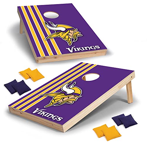 Wild Sports 2' x 3' Solid Wood Cornhole Set with Direct Print HD Team Graphics – Great Gift for Any Football Fan! Bean Bag Toss Family Outdoor Games – NFL Minnesota Vikings