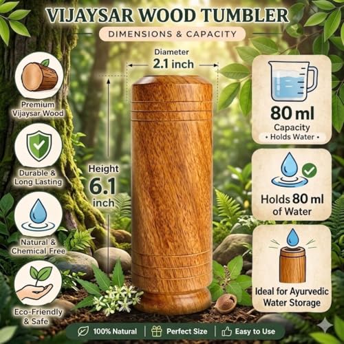 Image of KSP HOME Vijaysar Wooden Glass Tumbler Lab Certified 80 ml Capacity for Diabetes | Ayurvedic Sugar Care Glass with Bija Wood Herbal Cup for Sugar Balance