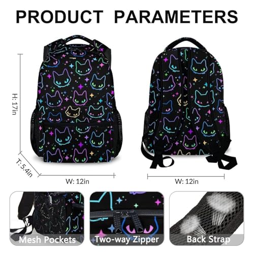 Girls Backpack, Cat Bacpacks for Kids School Toddler, Primary, Kindergarten, Senior, 17 Inch Durable Comfort Black Cat Bookbag for School Travel2
