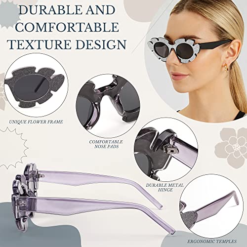 FEISEDY Trendy Cat Eye Sunglasses Flower-shaped Frames Retro Diamond Cateye Eyewear for Women Men Oversized Sunglasses B23704