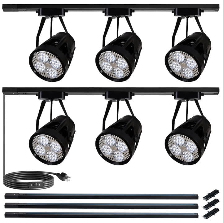 Black L-Type Extra Large Size High Brightness Track Lighting Complete Kit, 4000K Natural white Light Adjustable Angled?6-Lights 35W LED Track Lighting with 9.8FT Track for Commercial Lighting