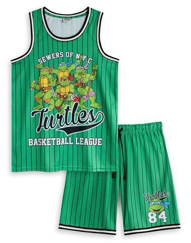 TEENAGE MUTANT NINJA Turtles Ensemble de basket-ball vert pour hommes | Tenue de la ligue de basket-ball des tortues 2 pièces| Léonard, Donatello,...