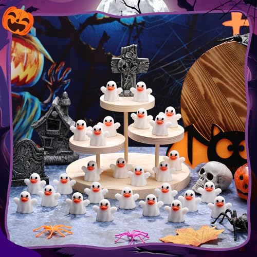 Image of Gejoy 50 Pcs Mini Ghost Rubber Ducks Halloween Mini Duck Figurines Bulk Spooky Tiny Party Decoration for Ducking Party Favors Halloween Carnival Supplies