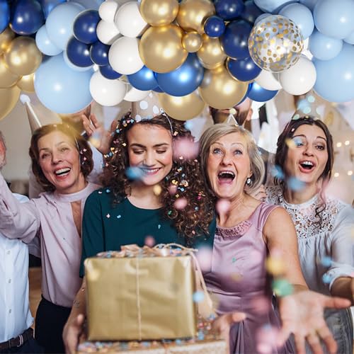 Image of Ouddy Life 156Pcs Navy Blue and Gold Balloon Garland Arch Kit, Royal Blue White Metallic Gold Confetti Mixed Sizes Balloons for Baby Shower Wedding Birthday Anniversary Graduation Party Decorations