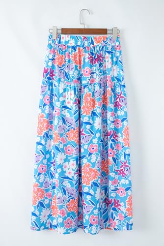 Women's Sky Blue Floral Printed High Waist Split Wrap Maxi Skirt4