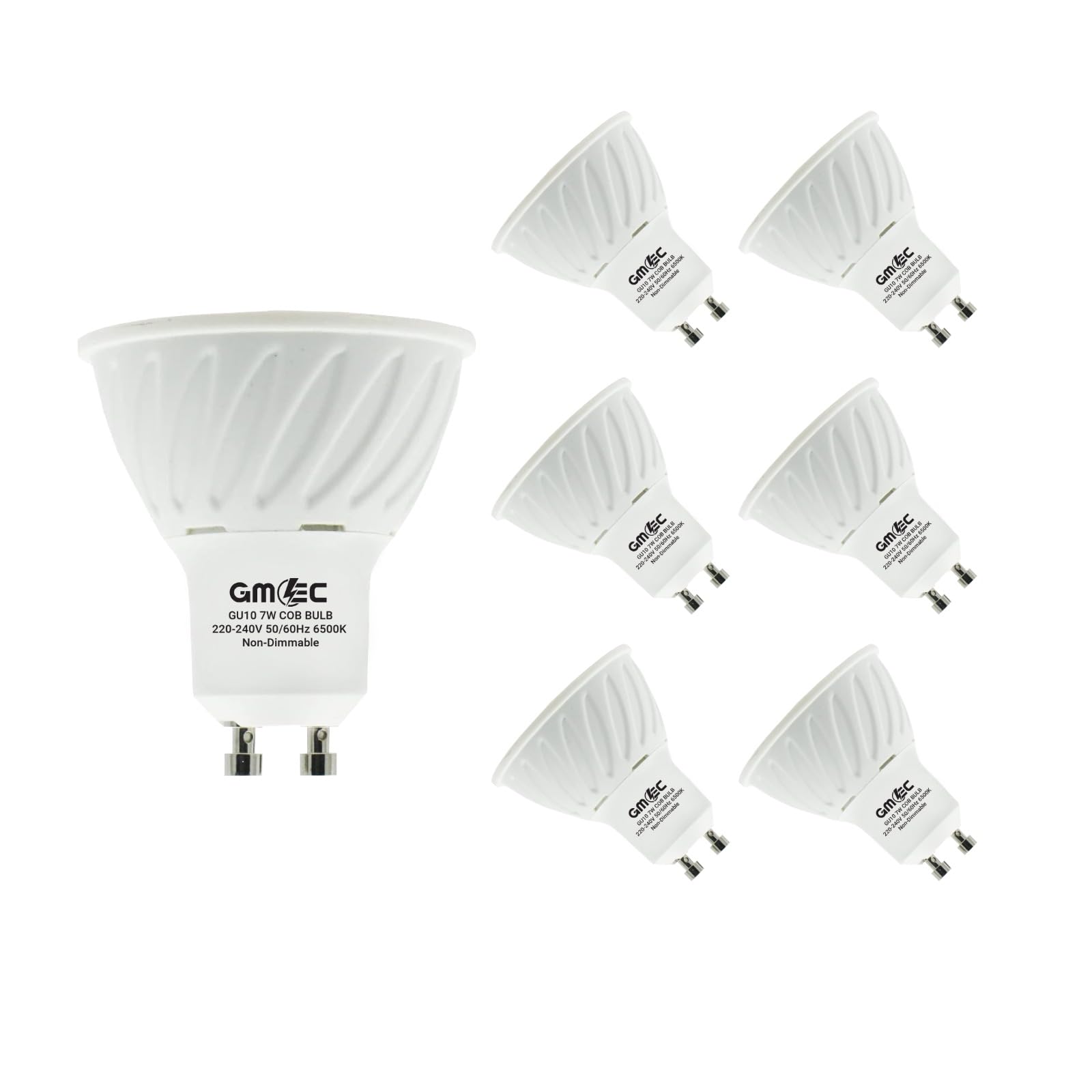 GMEC GU10 LED Bulbs 6 Pack 7W Non-Dimmable | 6500K Cool White Daylight Spotlight Bulbs | Premium Quality Energy Saving GU10 LEDs | Instant On | Long Life