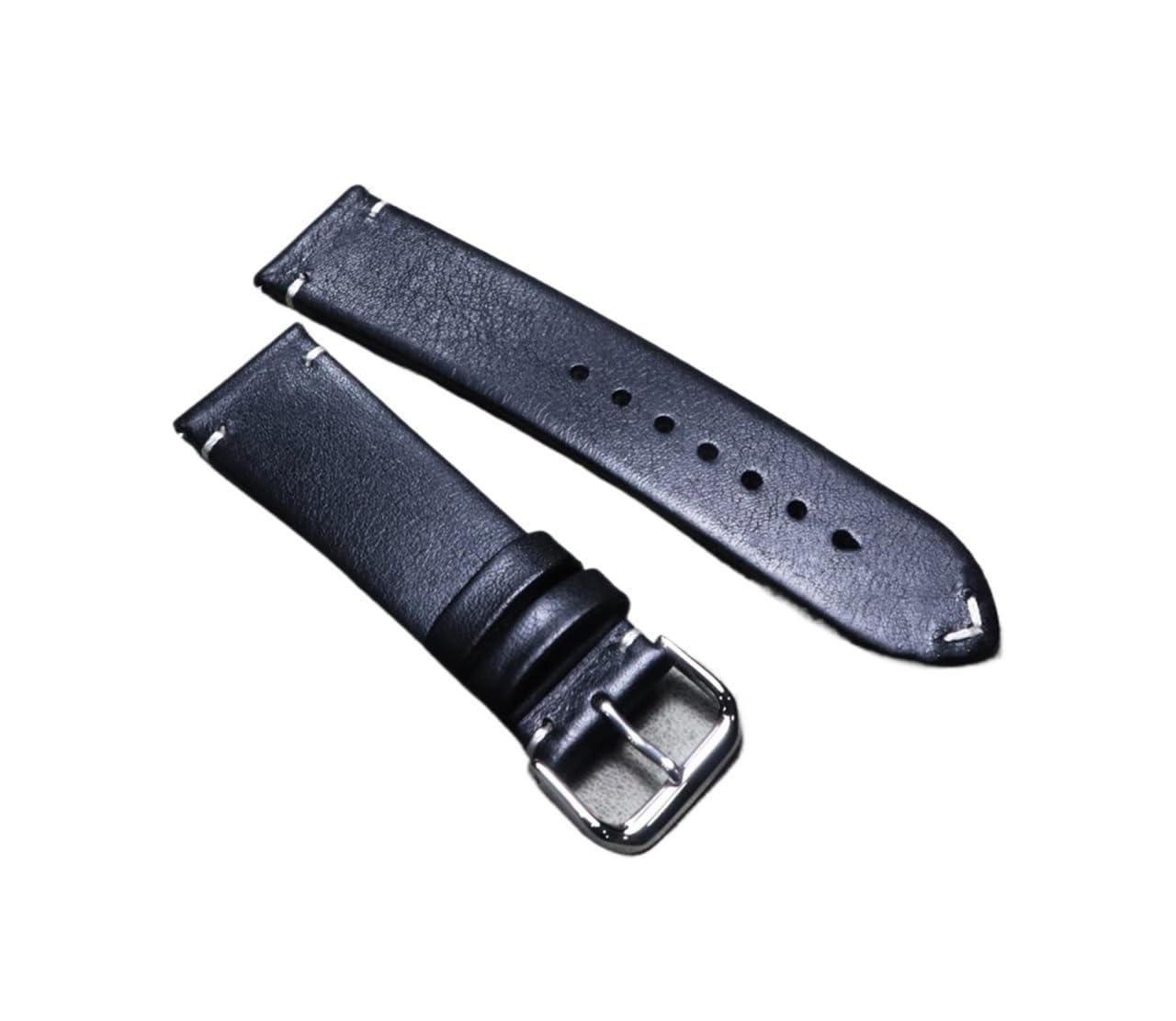 Leder-Uhrenarmbänder, Leder-Ersatz-Uhrenarmband, handgefertigtes Uhrenarmband, echtes Leder, atmungsaktives Armband, 18/19/20 mm, 21 mm, 22 mm, Vintage, schwarzes, lässiges Armband