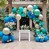 Teal Blue and White Balloon Garland Double Stuffed Turquoise Blue White Balloons Pearl White Blue Balloon Arch Kit for Wedding Bridal Baby Shower Anniversary Birthday Party Decoration