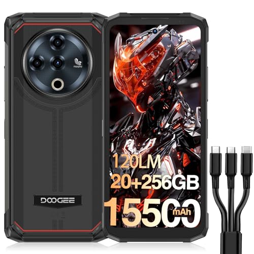 DOOGEE Fire 6 Power Rugged Smartphone, 120LM Dual Light Flashlight, 15500mAh/33W, Rugged Android Phone, 20GB+256GB/2TB, 50MP, 3 Cards Slots, 4G Unlocked Mobile Phones, Waterproof Phone, 18W