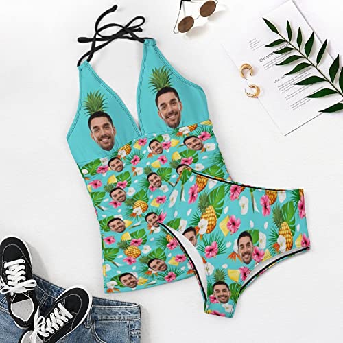 Personalized Face Women Two Piece Swimsuits Custom Face Halter Deep V-Neck Bikini Sets Bathing Suits Swimwear Swimsuit Gift3