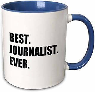 3dRose Best Journalist Ever Fun Gift for Talented Newspaper Magazine Writers Two Tone Mug, 11oz, Blue