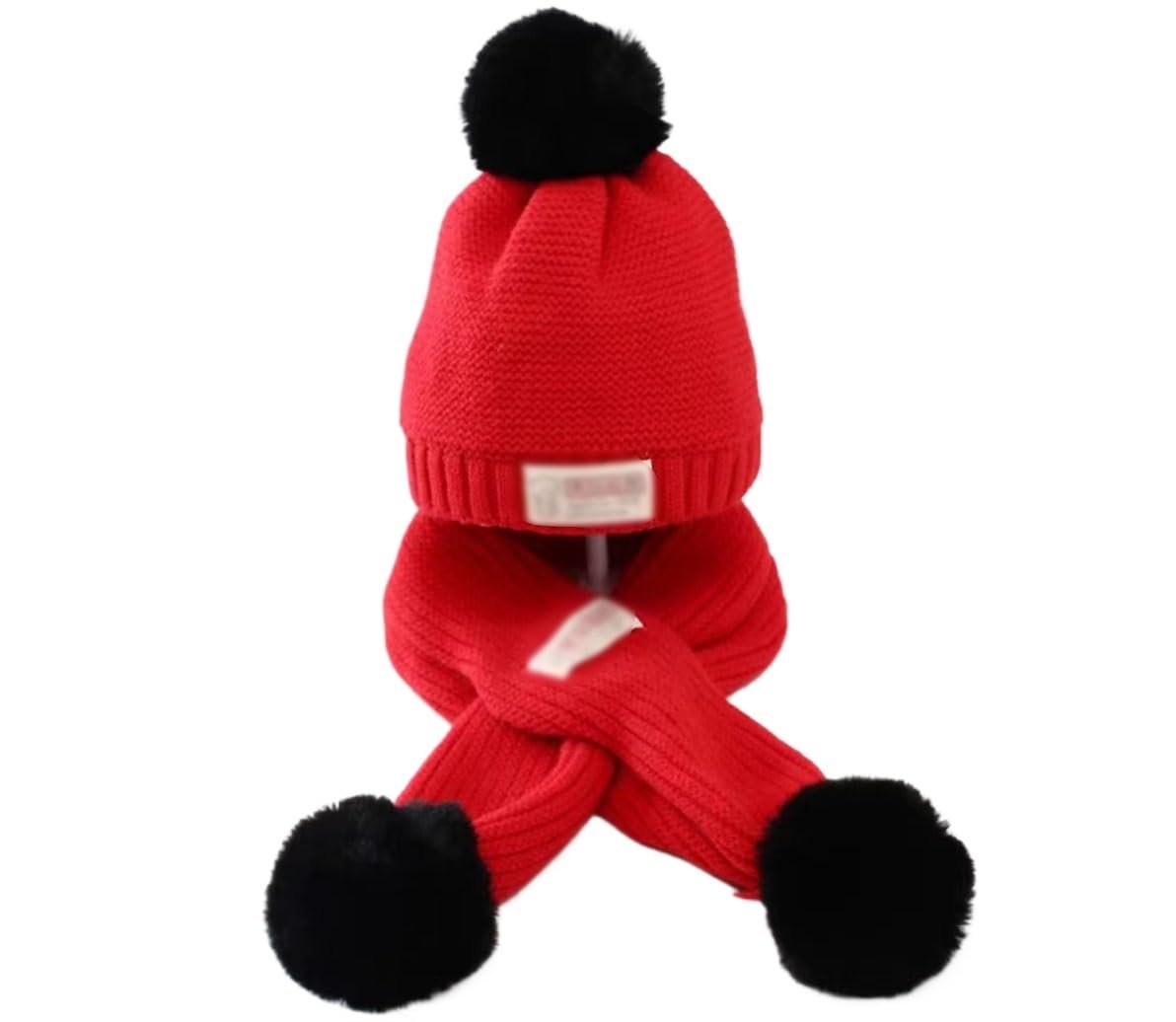 Klassische Wintermütze, Thermomütze, Wintermütze, Kindermütze, Kinder-Bommel-Strickmütze, Wollmützen for Mädchen, warme Strickmütze und Schal-Set for Jungen for Kinder im Alter von 1–6 Jahren ( Color