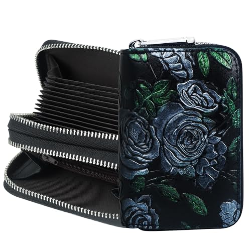 Image of CONISY Small Leather Womens Credit Card Holder Wallet with RFID Blocking(Silver Rose)