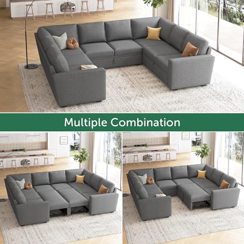 Image of HONBAY Sleeper Sectional Couch with Pull Out Bed, Modular Sleeper Sofa with Storage, U Shaped Sectional Couches for Living Room, Dark Grey