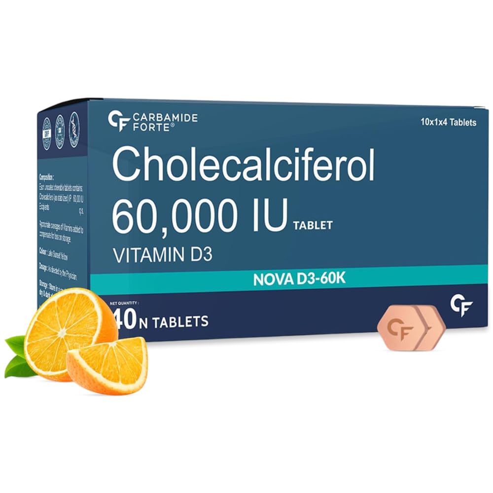 Carbamide Forte Vitamin D3 60000 IU Capsules | Vitamin D3 60k Supplement | Vitamin D 60000 iu Tablets | Cholecalciferol 60000 IU Vitamin D3 Supplement | vitamin d3 60000iu for men & women | Orange Flavour - 40 Tablets-image-22