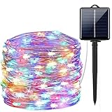 【2025新登場】ソーラー LED ストリングライト イルミネーションライト 200LED電球 22M IP65防水 8点灯モード 夜間自動点灯 点灯20時間以上 インジケーター搭載 電源オフでも充電可能 キャンプ用 フェアリーライト 屋外 ガーランドライト クリスマス/ハロウィン/パーティー/バレンタインデー/新年/祝日/結婚式/学園祭 室外/室内/庭対応 飾りライト