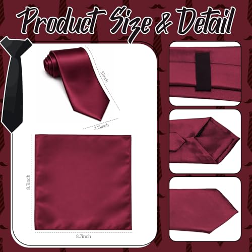 Image of Unittype 6 Pcs Mens Tie and Pocket Square Set, Solid Color Satin Formal Necktie Handkerchief for Wedding Fathers Day Gift