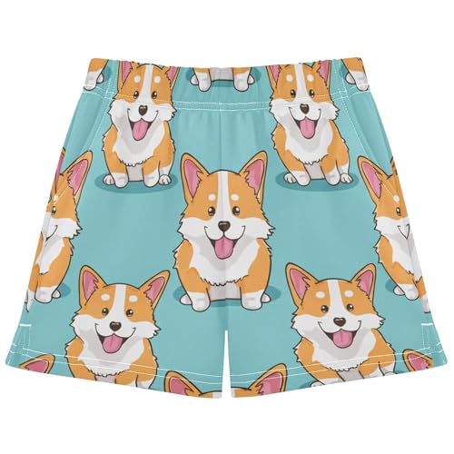 Girls Lounge Shorts Cute Corgi Dog Print Comfy Pajama Athletic Summer Casual Youth Activewear, X-Small