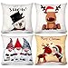 Copricuscini Natalizi, 4 Pack Natale Federe Cuscini, Copricuscini Divano Natale 45x45cm, Federa Natalizia in Cotone e Lino, Cuscini per Divano Decorativi, Fodera per Cuscino Natalizio