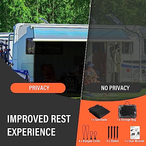 Welluck Rv Awning Sun Shade Screen With Zipper, 9'X15' Black Mesh Camper Sunshade Rv Awning Accessories, Uv Blocker Privacy Screen Complete Kit For Motorhome Camper Travel Trailer Canopy #TOP4
