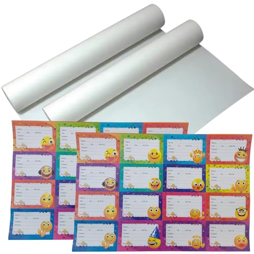 Image of Translucent Milky Frosty 10 Mtrs Book Cover Rolls (Pack of 2), 36 cm Wide Protective Covers for Notebooks, Includes 2 Sheets of Stickers /Bookplates (Smiley)