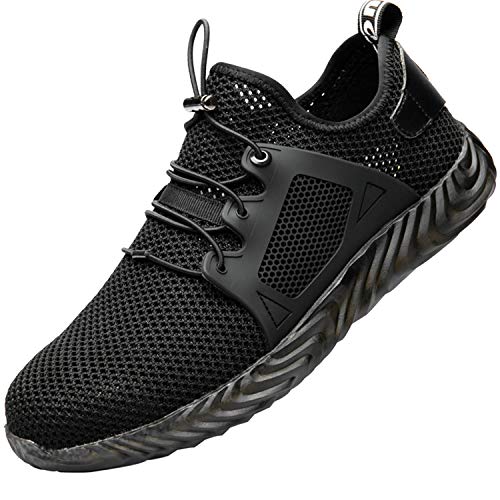 COOU Arbeitsschuhe Herren S3 Leicht Comfort Sicherheitsschuhe rutschfest Sportlich Jogger Sneaker für Frauen Männer (46 EU, Schwarz)