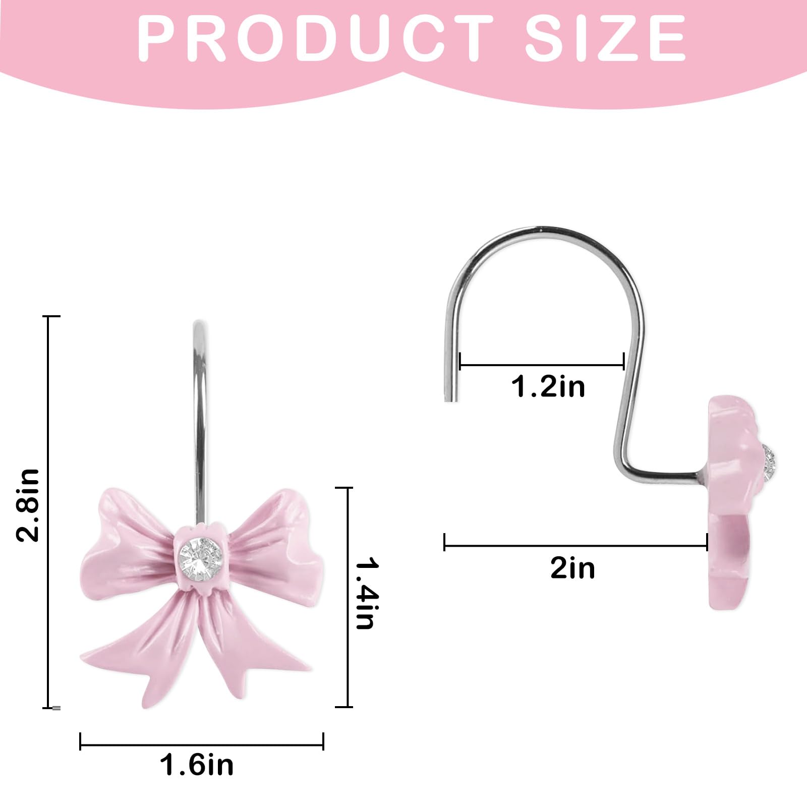 12PCS Pink Bow Shower Curtain Hooks - Decorative Resin Rings, Cute Bathroom Accessories, Easy To Install - View #4
