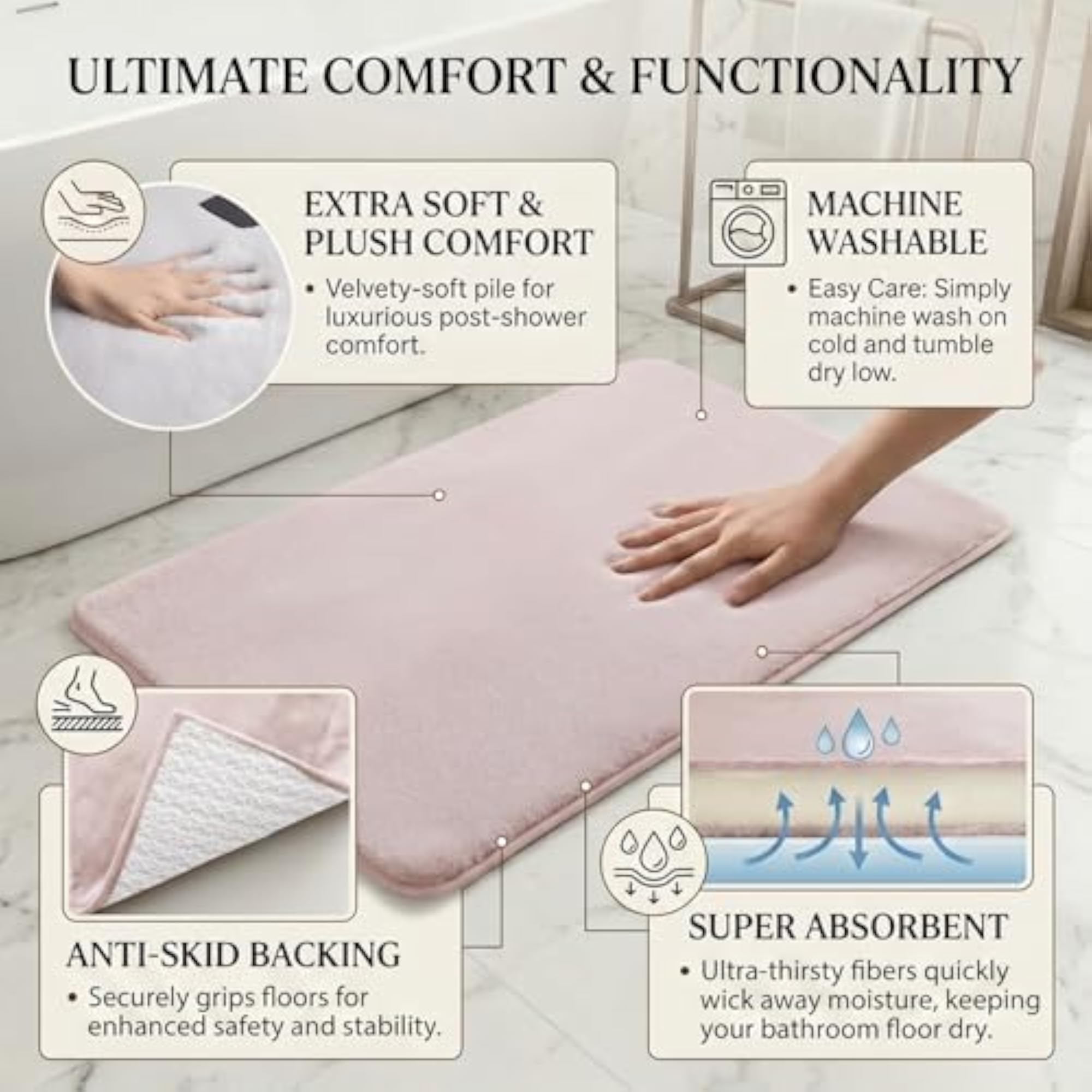 Soft Shaggy Floor Mat, Plush Microfibre Non-Slip Rug