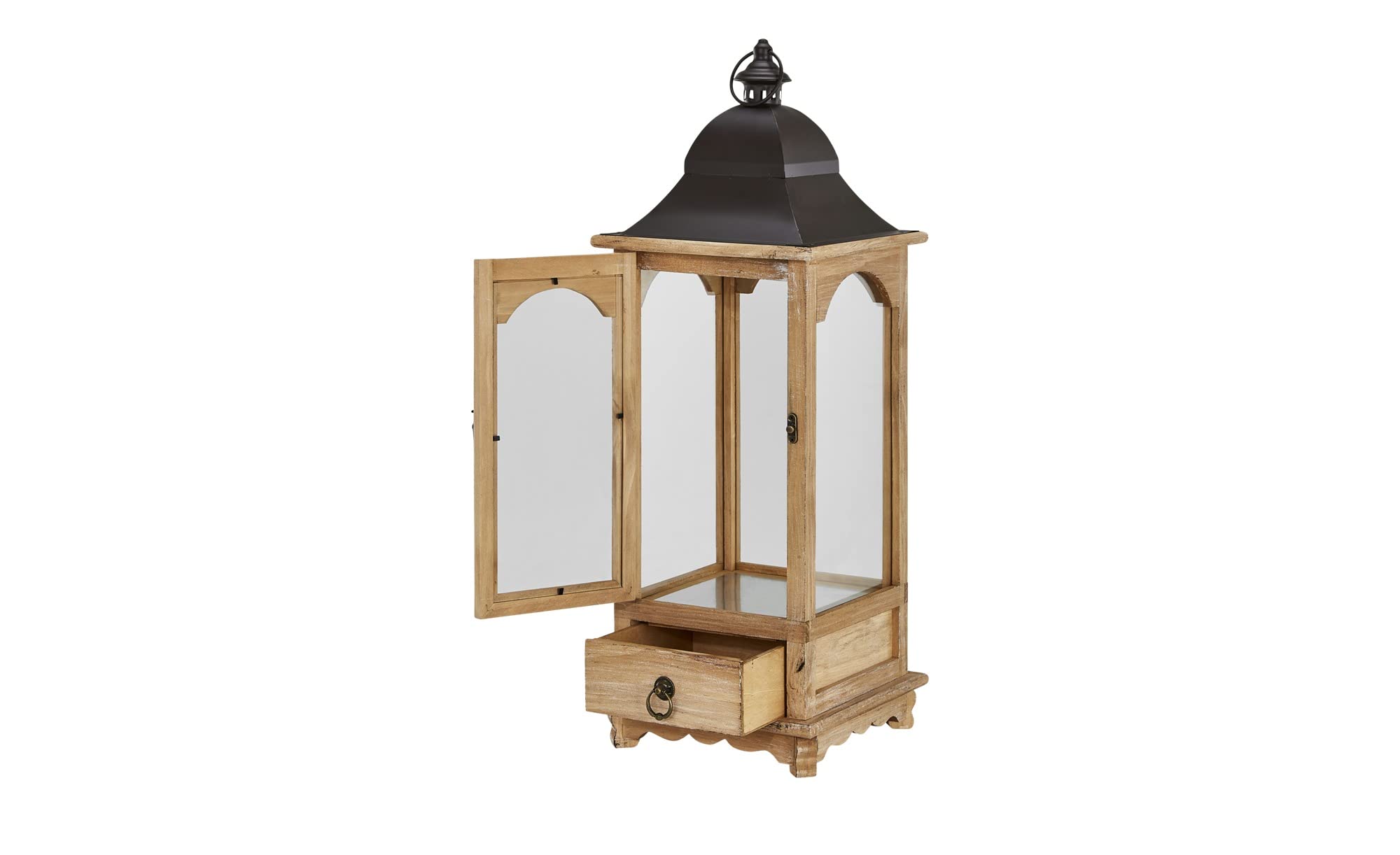 KHG Laterne cm in aus Holz, mit Schubfach, Kerzenständer, Kerzenhalter, Outdoor und Indoor, Deko, für Wohnzimmer, Balkon, Terrasse, Garten usw., Farbe:Natur-holzfarben, Kerzen-Sets:Single 68 cm