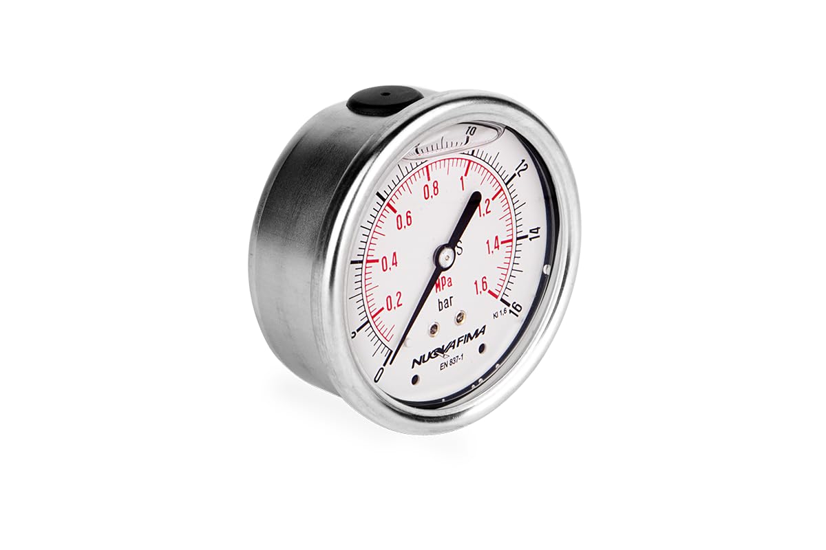 Glyzerin Gefüllt 63mm Hydraulische Druckmessgerät Manometer Glyzerin Messgerät Glycerin Manometer mit rückseitigem Anschluss 1/4” 0-16 BAR M63TL1/40-16