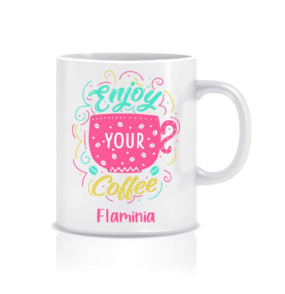 WeChitr Coffee Mug for flaminia Personalised Name Ceramic, 350ml, 1 Unit (Design d 2925)