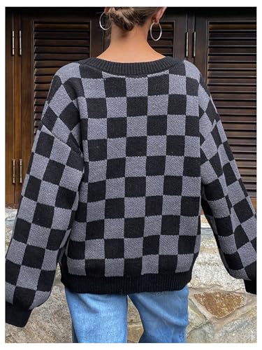 SOLY HUX Women's Checkered Button Down Cardigan Sweater V Neck Long Sleeve Loose Outerwear2