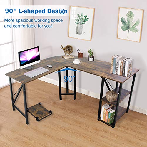 59\"x55\" Large L Shaped Corner Table Computer Desk, Bizzoelife Home Office PC Laptop Gaming Desks with CPU Stand and Storage Shelf, Wood & Steel Study Writing Workstation for Space-Saving (All Rustic) - Thumbnail 5