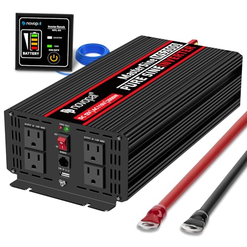 Novopal 純正正弦波パワーインバーター 2000ワット 12V DCから110V/120V ACコンバーター 4ACコンセント カ...