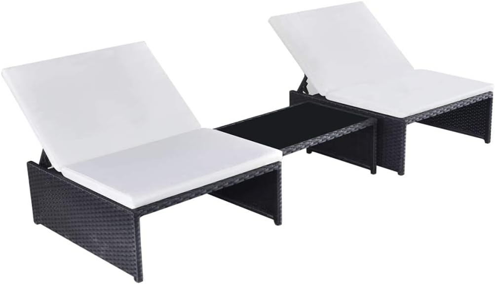 Reclining Garden Chairs Set 3 Piece 23.6"x23.6"x9.8" Brown PE Rattan Outdoor Lounge Chair with Adjustable Backrest & Coffee Table for Patio, Poolside, Terrace