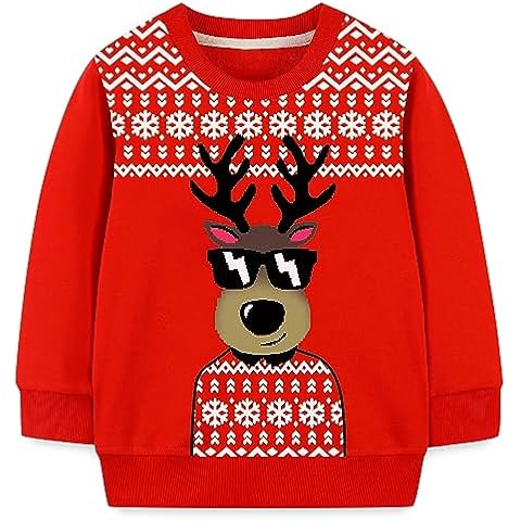 Mrocioa Toddler Boy Girls Sweatshirt Ugly Christmas Santa Claus Reindeer Shirt Kids Xmas Pullover Tops 2-7T (Reindeer-Red, 5T) Cover