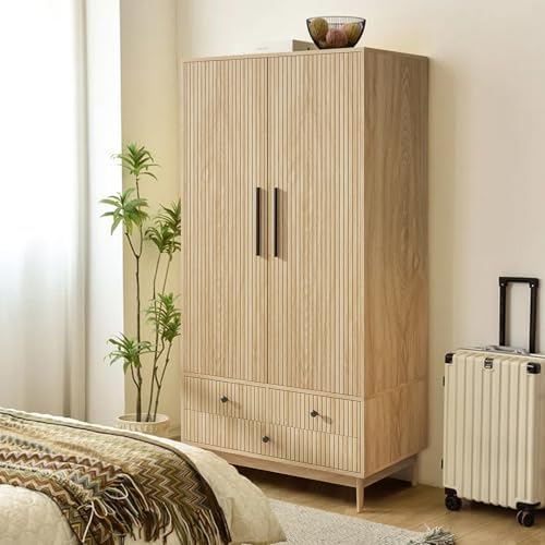 Homsee 5-Compartment Wardrobe Closet With Sliding Doors – 47.2"W Storage Cabinet, Grey & White